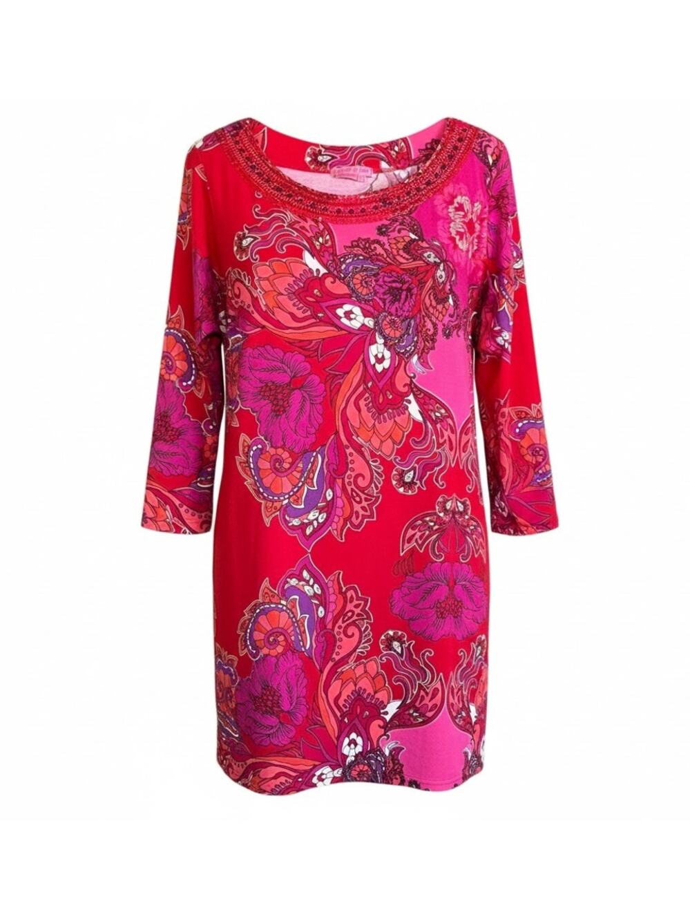 Joyous & Free Women's Size XL Shift Dress Embelleshid Beaded Neckline Bohemian